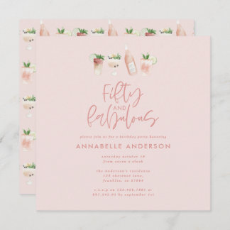 Pink mädchenhafte Wasserfarbe 50 und fabelhafter G Einladung