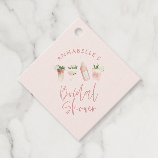 Pink mädchenhaftes, modernes Cocktailskript-Brautp Geschenkanhänger (Vorderseite)