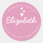 Pink Made with Liebe Personalisiert danke Runder Aufkleber (Vorderseite)