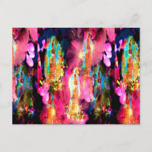 PINK MADONNA OF GUADALUPE IN CHERRY BLOSSOMS POSTKARTE