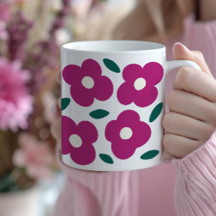 Pink Magenta Abstrakt Retro Blume Muster Kaffeetasse