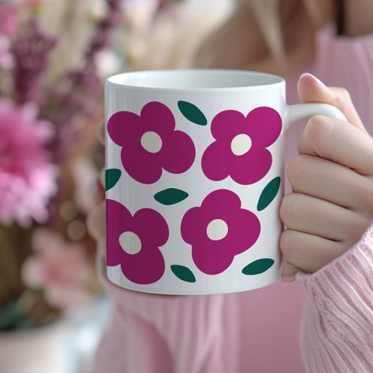 Pink Magenta Abstrakt Retro Blume Muster Kaffeetasse