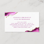 Pink Magenta Agate Gold Glitzer Monogram Script Visitenkarte (Rückseite)