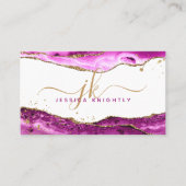 Pink Magenta Agate Gold Glitzer Monogram Script Visitenkarte (Vorderseite)