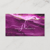 Pink Magenta Agate Gold Glitzer Script Monogram Visitenkarte (Vorderseite)