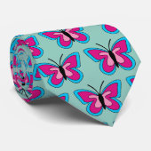 Pink Magenta Blue Butterfly Krawatte (Gerollt)
