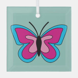 Pink Magenta Blue Butterfly Ornament Aus Glas