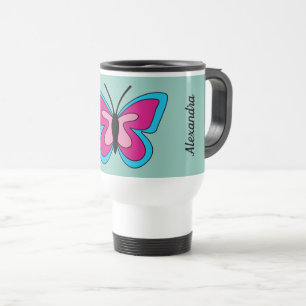 Pink Magenta Blue Butterfly Text hinzufügen Reisebecher