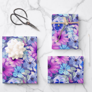 Pink Magenta Blumenmuster Geschenkpapier Set