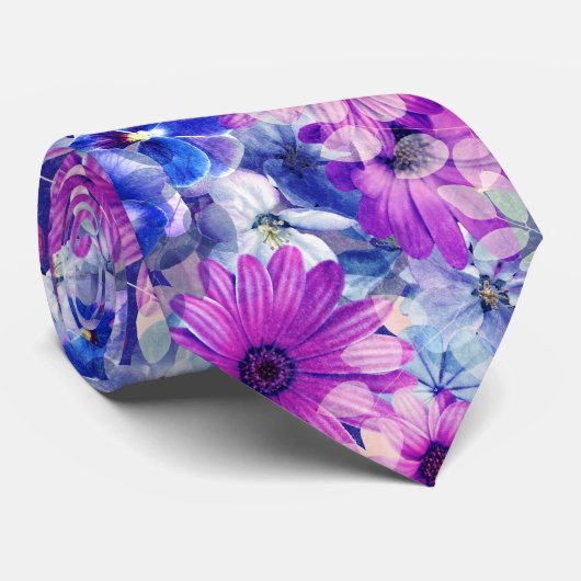 Pink Magenta Blumenmuster Krawatte (Gerollt)