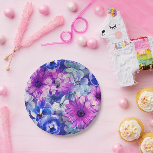 Pink Magenta Blumenmuster Pappteller (Party)