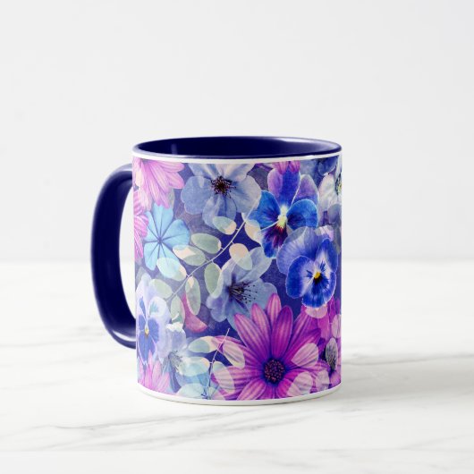 Pink Magenta Blumenmuster Tasse (Vorderseite Links)