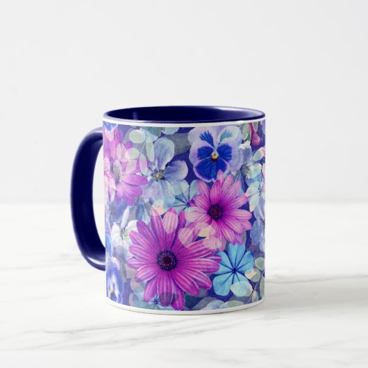 Pink Magenta Blumenmuster Tasse (Vorderseite Links)