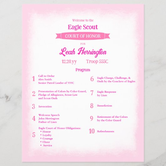 Pink & Magenta Eagle Court of Honor Program Flyer (Vorne)