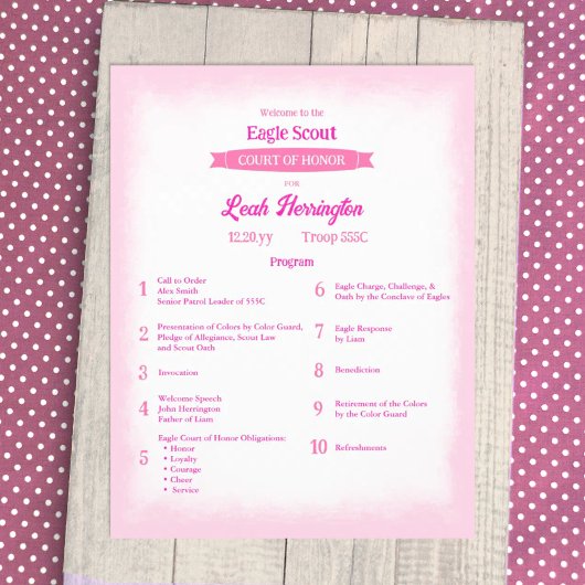 Pink & Magenta Eagle Ehrengerichtsprogramm Flyer