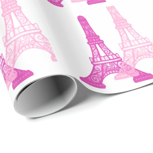 Pink & Magenta Eiffel Tower Geschenk Wraps Geschenkpapier (Rolleneckpunkt)