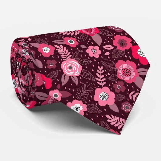 Pink magenta elegant ditsy floral pattern krawatte (Gerollt)