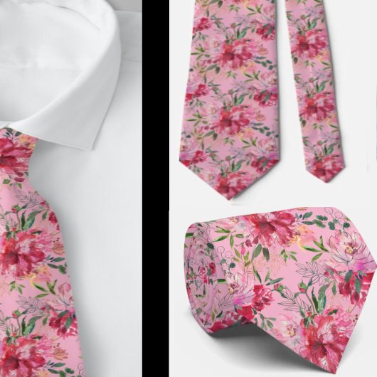 Pink Magenta Flora Neck Tie Krawatte