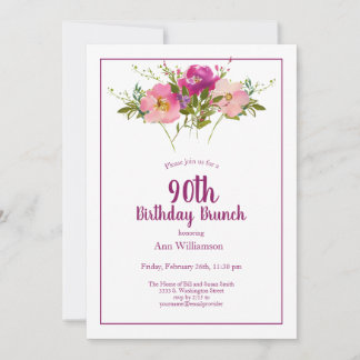 Pink Magenta Floral 90. Geburtstag Brunch Einladung