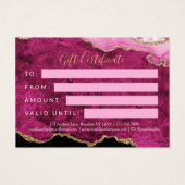Pink Magenta Gold Agate Business Gift Certificate (Rückseite)