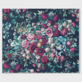 Pink Magenta Green Blue Aquamarin Peony & Rose Blu Geschenkpapier (Flach)