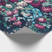 Pink Magenta Green Blue Aquamarin Peony & Rose Blu Geschenkpapier (Ecke)