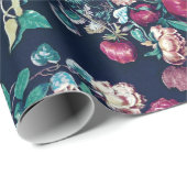 Pink Magenta Green Blue Aquamarin Peony & Rose Blu Geschenkpapier (Rolleneckpunkt)