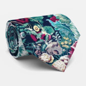 Pink Magenta Green Blue Aquamarin Peony & Rose Blu Krawatte (Gerollt)