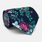 Pink Magenta Green Blue Aquamarin Peony & Rose Blu Krawatte (Gerollt)