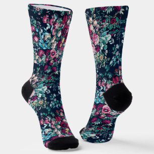 Pink Magenta Green Blue Aquamarin Peony & Rose Blu Socken