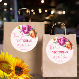 Pink magenta peach floral Brautparty Gefallen Runder Aufkleber