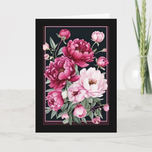 Pink & Magenta-Peongs mit Frame Birthday Karte (Vorderseite)