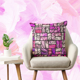 Pink Magenta Schwarz Rose verklebter Glass Look Kissen
