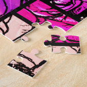 Pink Magenta Schwarz Rose verklebter Glass Look Puzzle (Seite)