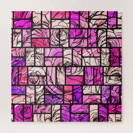 Pink Magenta Schwarz Rose verklebter Glass Look Puzzle (Vertikal)