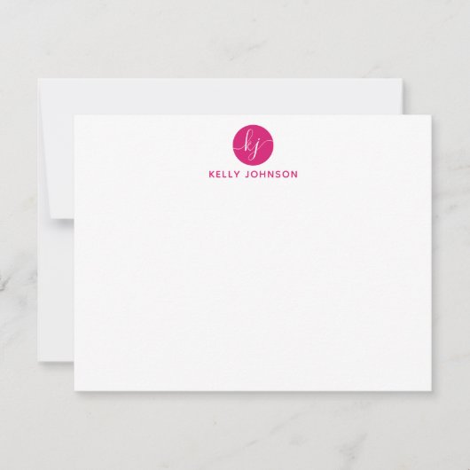 Pink Magenta Script Monogram Cirduelle Girly Mitteilungskarte (Vorderseite)