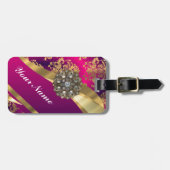 Pink-Magenta u. Golddamast Gepäckanhänger (Vorderseite horizontal)