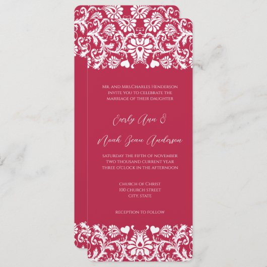 Pink Magenta Viktorianische Damaskus-Hochzeit Einladung (Vorne/Hinten)