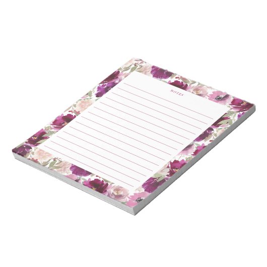 Pink Magenta Wasserfarbe Florals Notepad Notizblock (Rotiert)