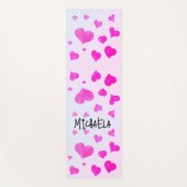 Pink magenta Wasserfarbenherzen Muster Ihr Name Yogamatte (Vorderseite)