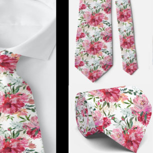 Pink Magenta Watercolor Floral Neck Tie Krawatte