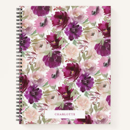 Pink Magenta Watercolor Florals Spiralnotebook Notizblock