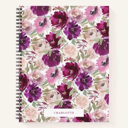 Pink Magenta Watercolor Florals Spiralnotebook Notizblock (Vorderseite)
