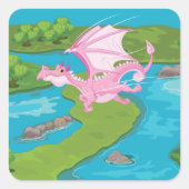 Pink Magic Dragon Fantasy Square Sticker (Vorderseite)