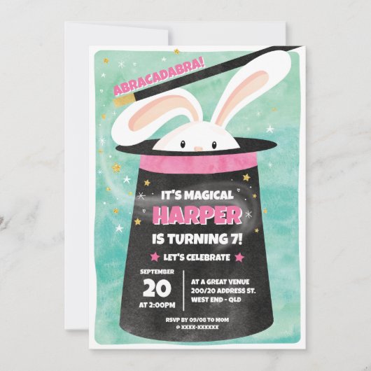 Pink Magic Geburtstagsparty Einladung (Vorderseite)