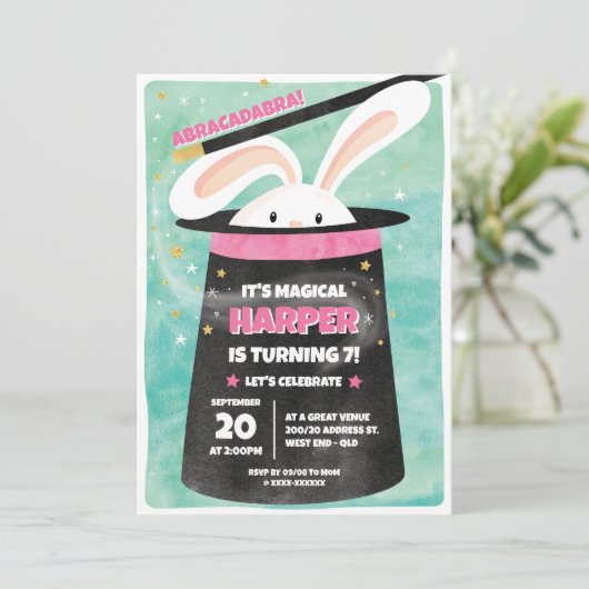 Pink Magic Geburtstagsparty Einladung (Stehend Vorderseite)