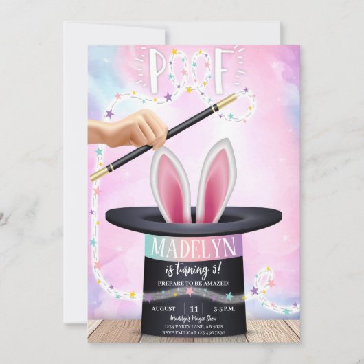 Pink Magic Show Geburtstag Einladung (Vorderseite)