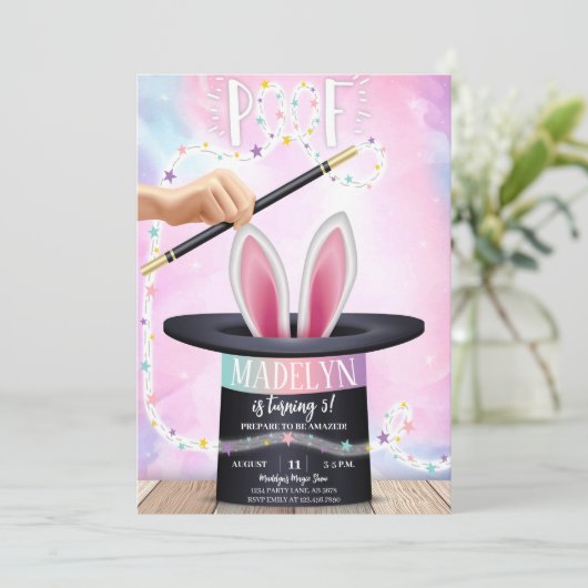 Pink Magic Show Geburtstag Einladung (Stehend Vorderseite)