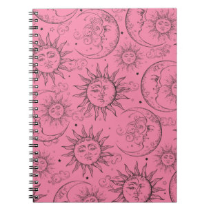 Pink Magic Vintag Celestie Sun Moon Stars Notizblock