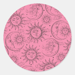 Pink Magic Vintage Celestial Sun Moon Sterne Runder Aufkleber